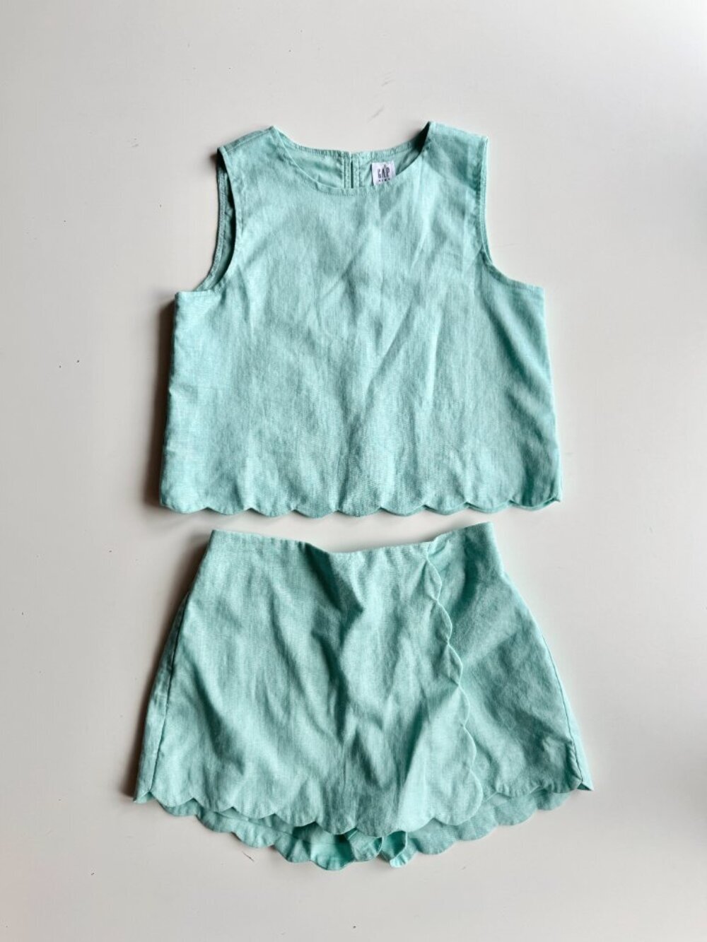 Girls' 2pc GAP Turquoise Linen Cotton Blend Scalloped Tank Skort Set, Size M (8)